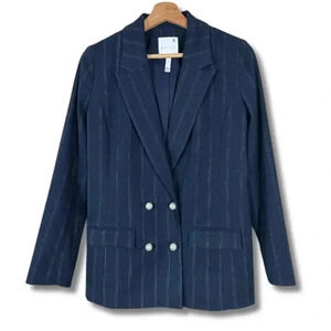 Leith Double Breasted Blazer Jacket Pearl Fall Equestrian Horse Girl Navy Small